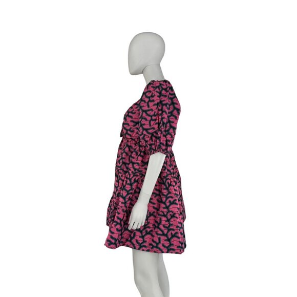 Elsamama NEW Pink Bimpe Abstract Cotton Tiered Relaxed Fit Mini Dress Size M - Picture 7 of 7